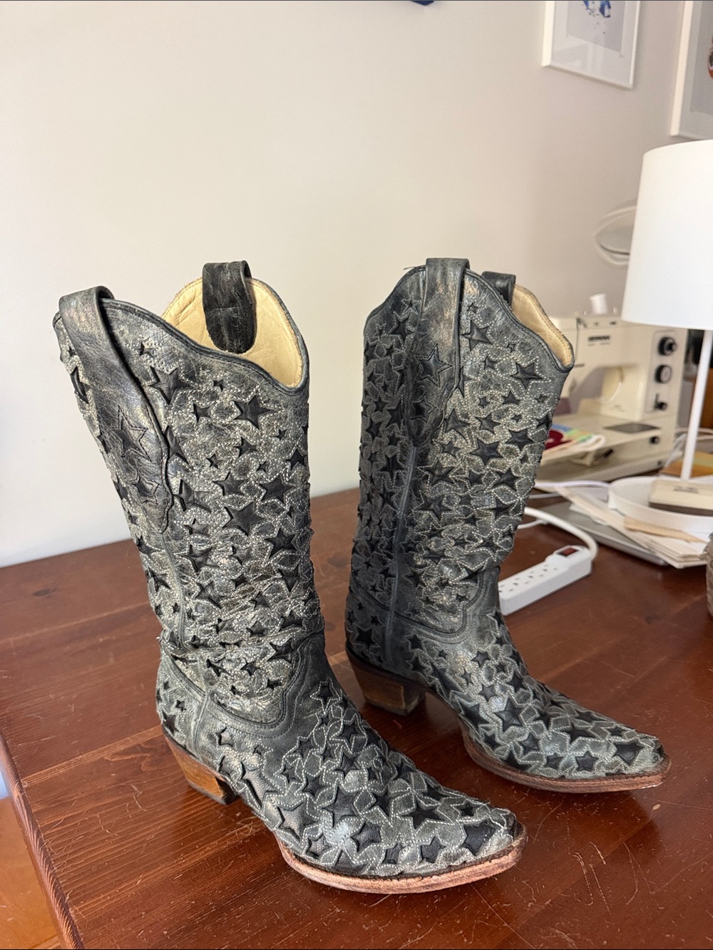 Corral vintage Black / Gray Star leather boots Women's Western Heeled 7 1/2 M